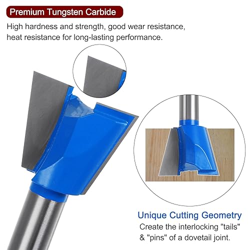 Miniatura 36 de HARFINGTON Broca de enrutador de cola de milano, vástago de 1/2 pulgada, 1 pulgada de diámetro, carburo de tungsteno de 14 grados, broca