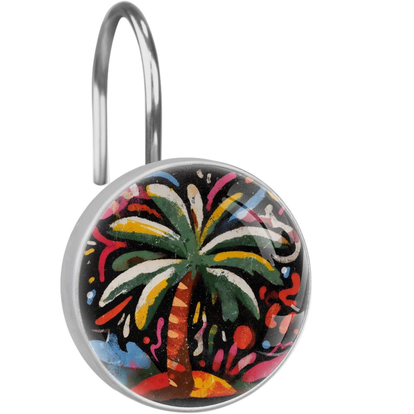 VAPOKF Decorative Shower Curtain Hook, Palm Tree Rustproof Stainless Steel Shower Curtain Hook for Bathroom, Shower Curtain Hangers for Shower Rod