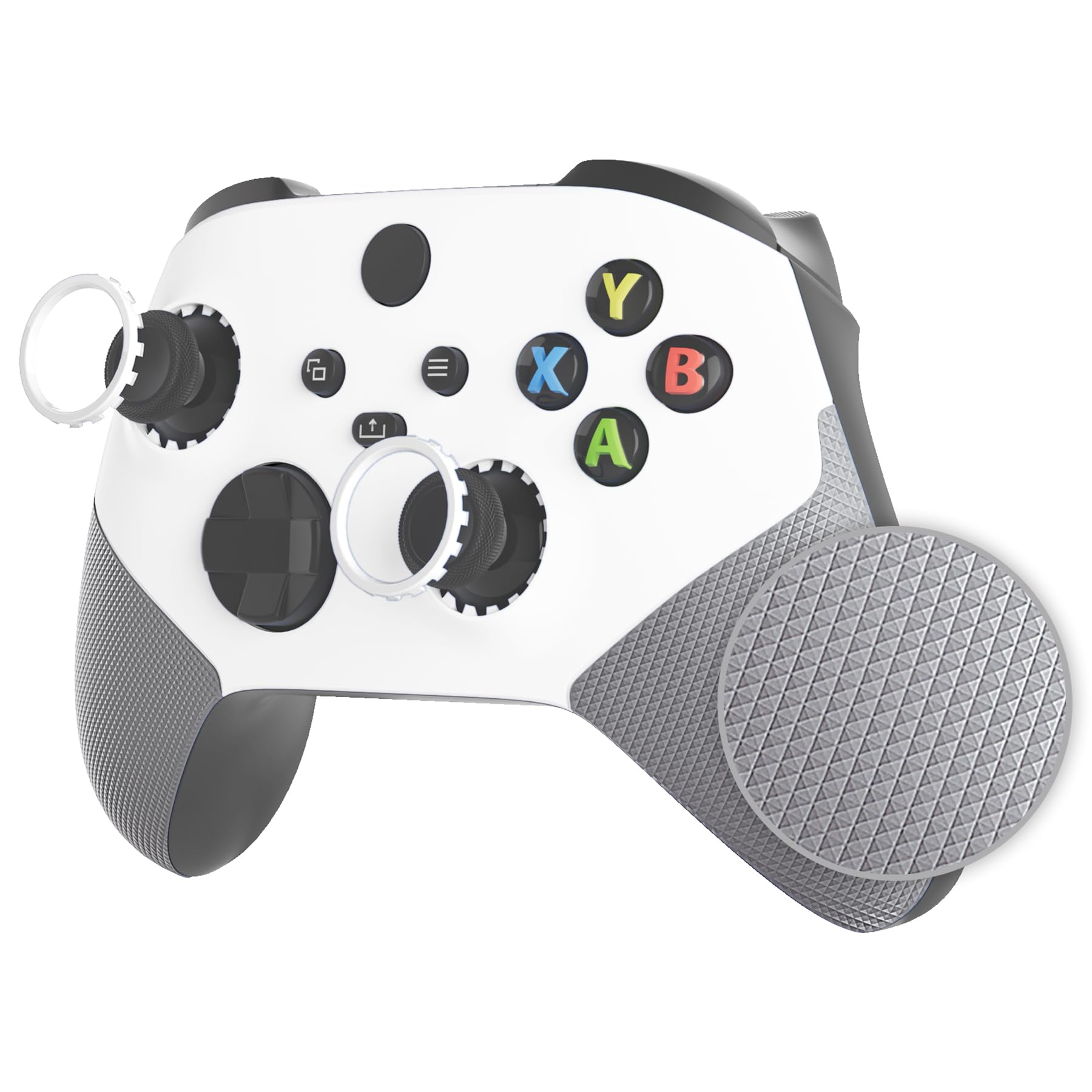 eXtremeRate Cover Grip Gommato per Xbox Series X S Controller,Custodia Scocca Copertura Frontale Shell Ricambio per Xbox Series X S Joystick Model 1914 con Anelli,ASR Versione-Bianco&Grigio