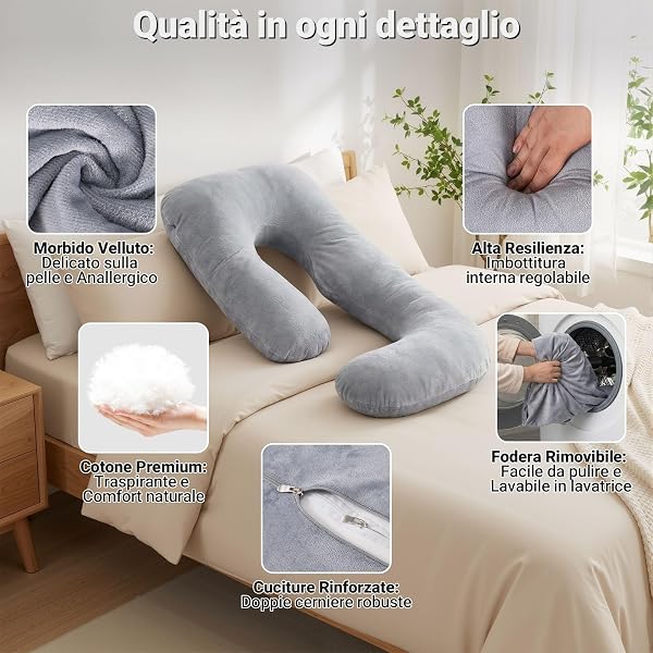 COSYLAND Cuscino Gravidanza per Dormire 2-in-1, Cuscino Allattamento e Gravidanza Salva-spazio, Supporto Ergonomico Schiena e Pancia, Federa Sfoderabile e Lavabile - 4