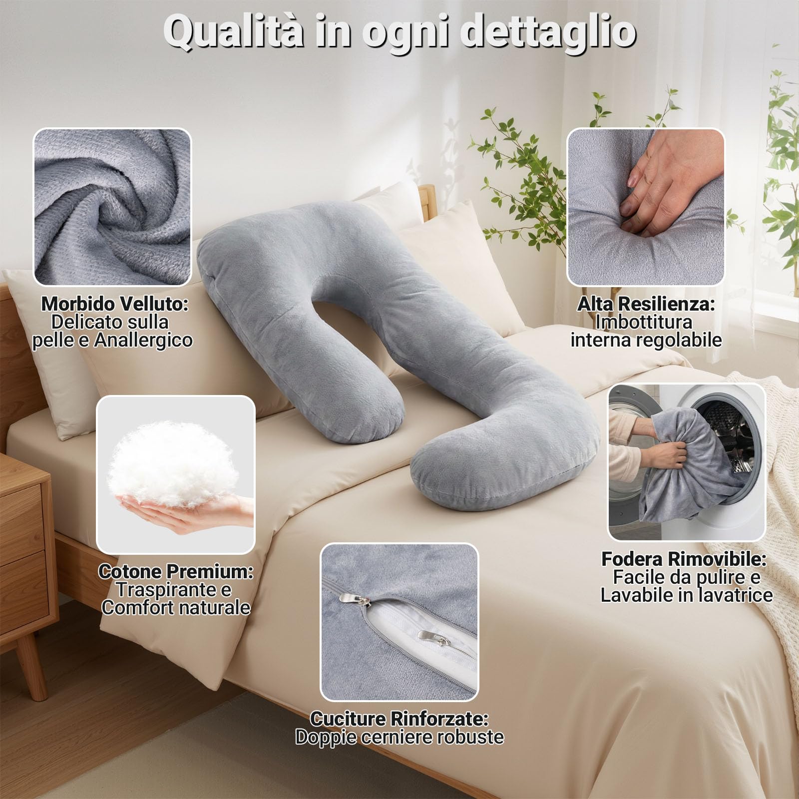 COSYLAND Cuscino Gravidanza per Dormire 2-in-1, Cuscino Allattamento e Gravidanza Salva-spazio, Supporto Ergonomico Schiena e Pancia, Federa Sfoderabile e Lavabile - 4