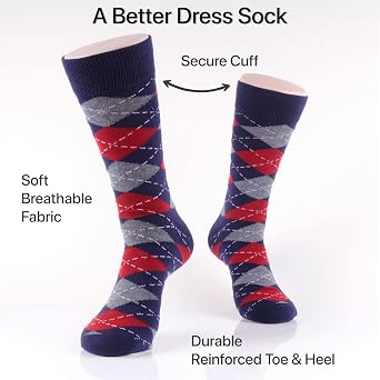 12 Pack Dress Socks for Men- Fancy Argyle and Classic Pattern Dress Socks