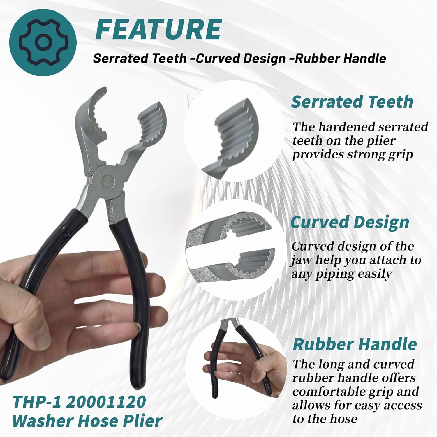 THP-1 20001120 Washer Hose Pliers, Washing Machine Hose Tool for Garden Hose and Washer Inlet Hose Installation and Removal, black Hand Tool