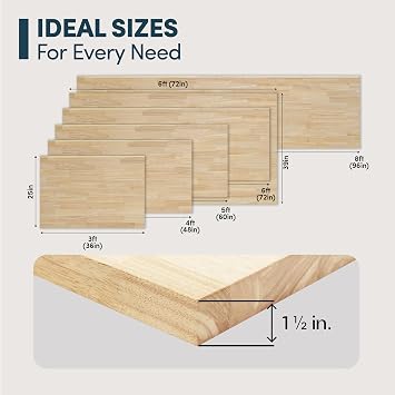 Hevea Solid Wood Butcher Block Countertop, Unfinished Butcher Block Table Top for DIY Washer Dryer/Island/Kitchen Countertop, 3ft L x 25 W, 1.5in Thick (36''L x 25''W x 1.5''Th)