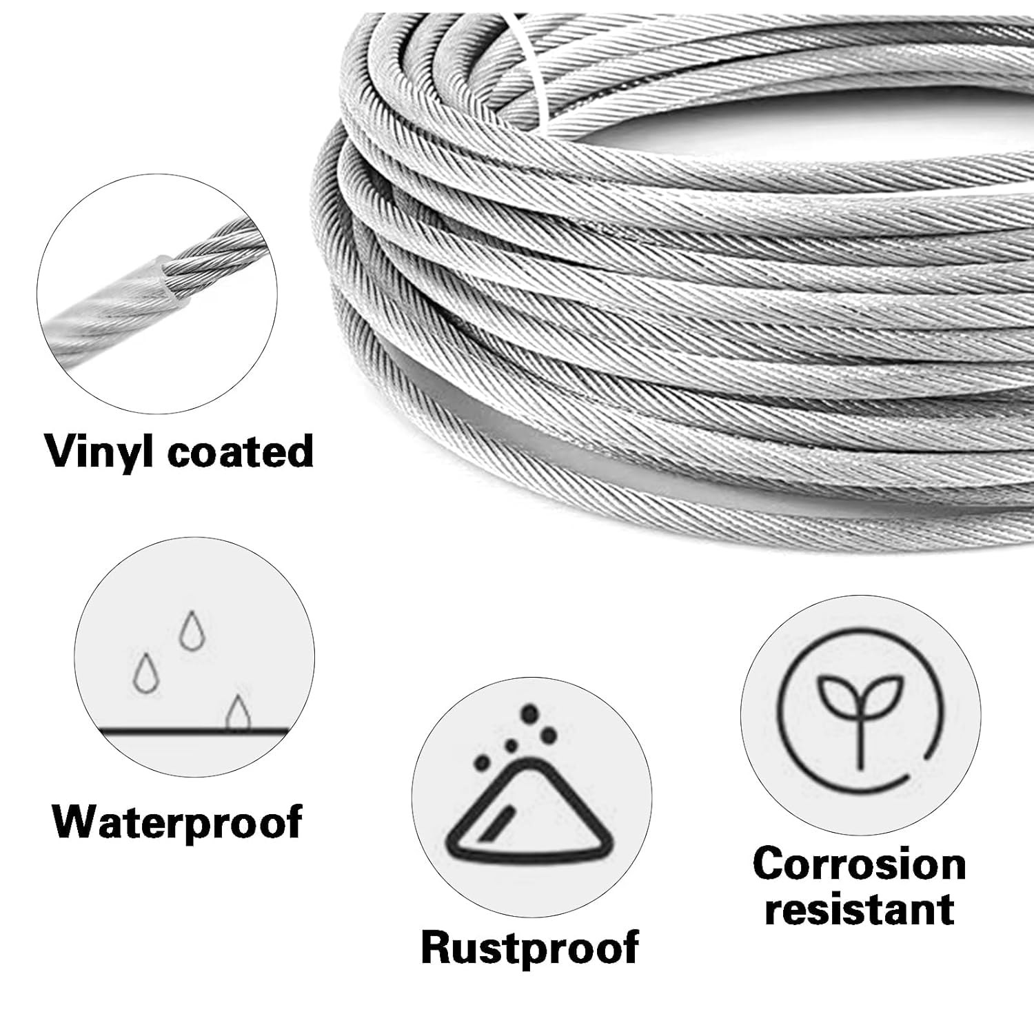 Set di Sospensione per Cavi in Acciaio Inossidabile, Cavo Acciaio Rivestito in PVC 30m, 5mm Fune Kit Appendere Cavo, per Piante Rampicanti, Stendibiancheria da Esterno, Appendere Lamp, Tende