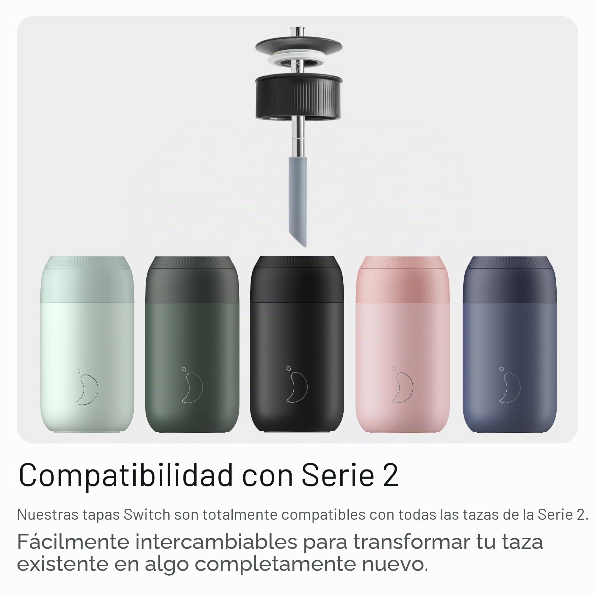 Chilly's Switch - Vaso Switch de acero inoxidable sin BPA con pajita incorporada para batidos y tés - Doble pared, aislado al vacío - Lichen Green, 500ml