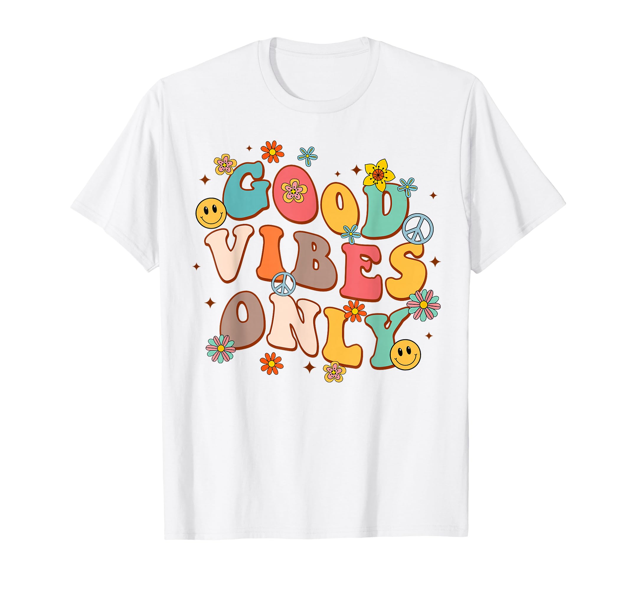 Good Vibes Only Peace Sign Love 60s 70s Retro Groovy Hippie T-Shirt
