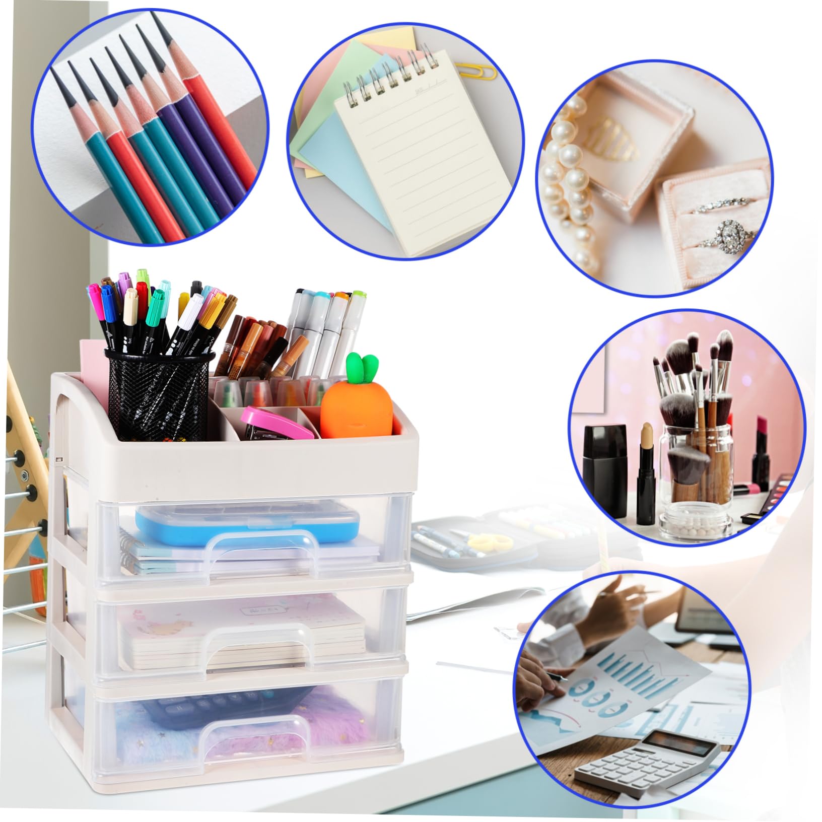 Organisateur de Rangement de Type Tiroir Blanc, Plastique, 3 Niveaux