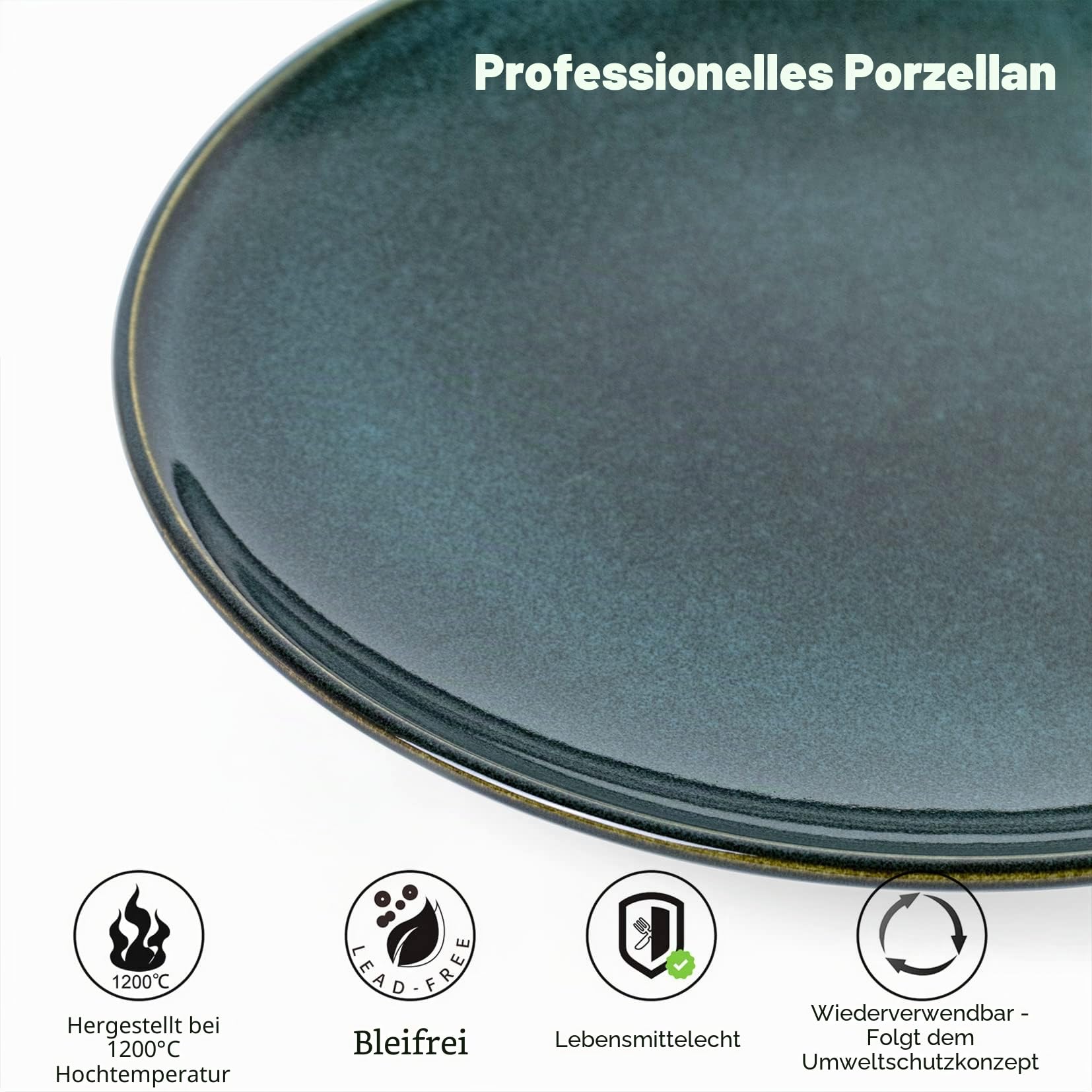 UNICASA Speiseteller Porzellan 4 Personen, 26 cm Große Salatteller Vintage Grün, Set 4-tlg Geschirrservice Tafelservice, Spülmaschinenfestes Keramik Teller
