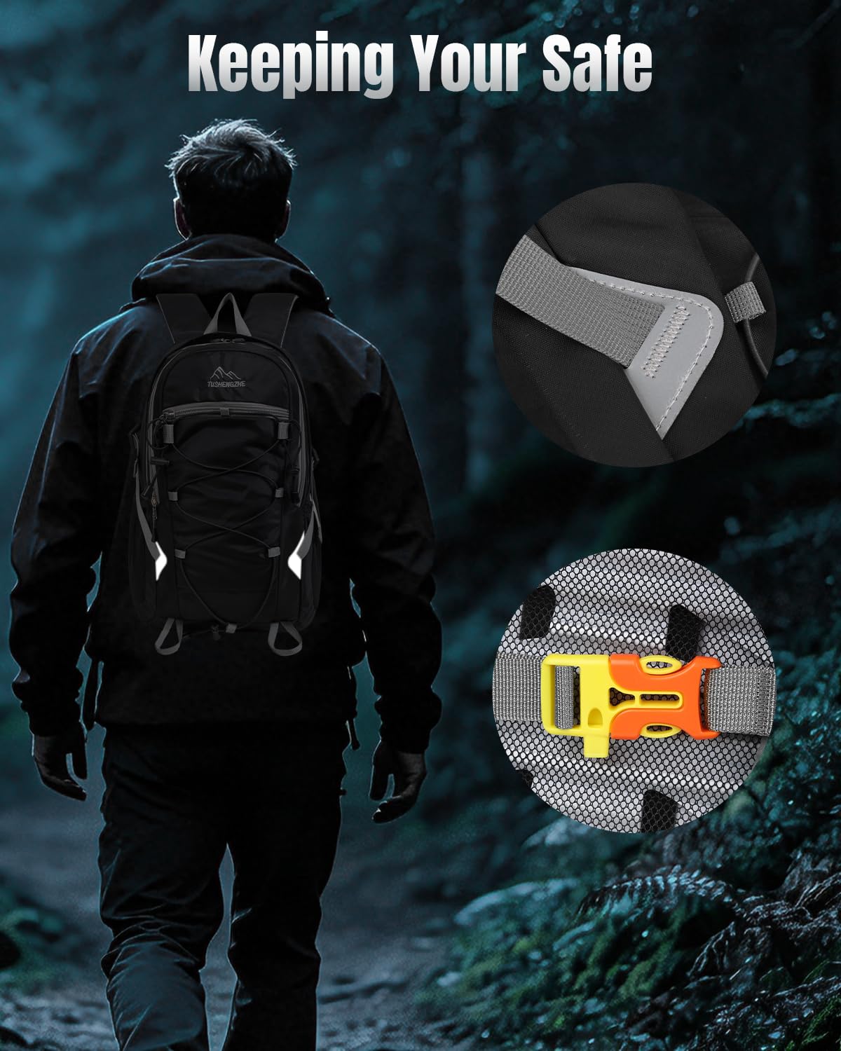 Petit sac à dos de randonnée avec panneau arrière en EVA pour homme et femme, sac à dos de voyage imperméable de 18 L, sac à dos de randonnée léger rembourré avec sangle de poitrine pour le
