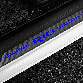 Pack of 4 Car Carbon Fibre Door Sill Protectors for K-ia Rio 2005-2020, Tuning Accessories with Logo, Door Sill, Anti-Scratch Sticker, Protective Strips, Blue