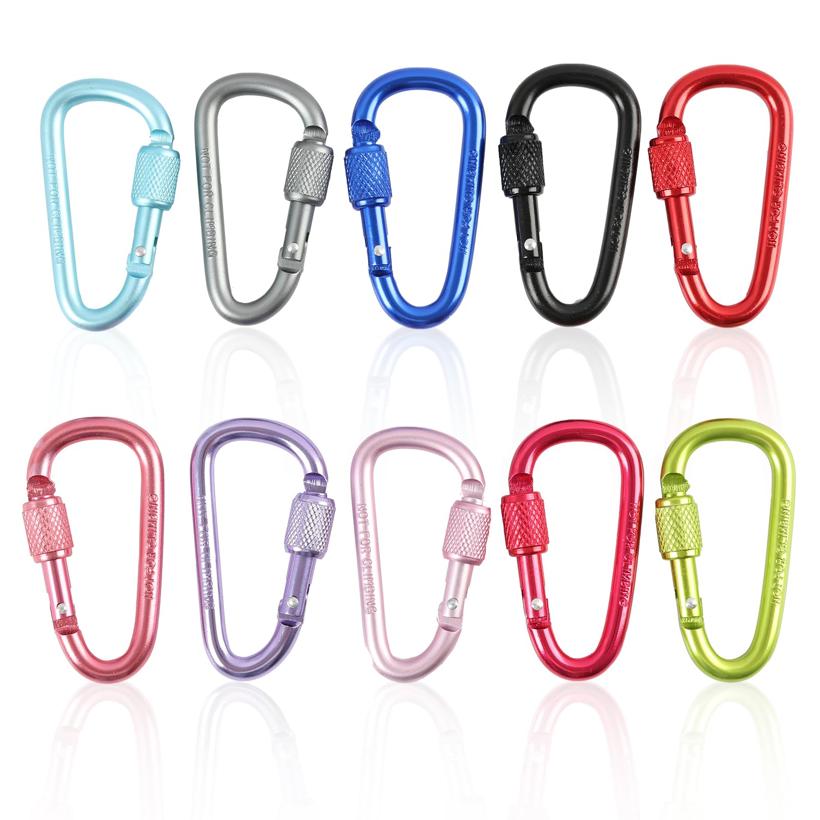 10 Pièces Mousquetons en Aluminium avec Verrou à Ressort Forme D, Multicolores Porte-clés Mousquetons per Camping, Pêche, Randonnée, Sac à Dos de Montagne, Accessoire Pratique et Léger
