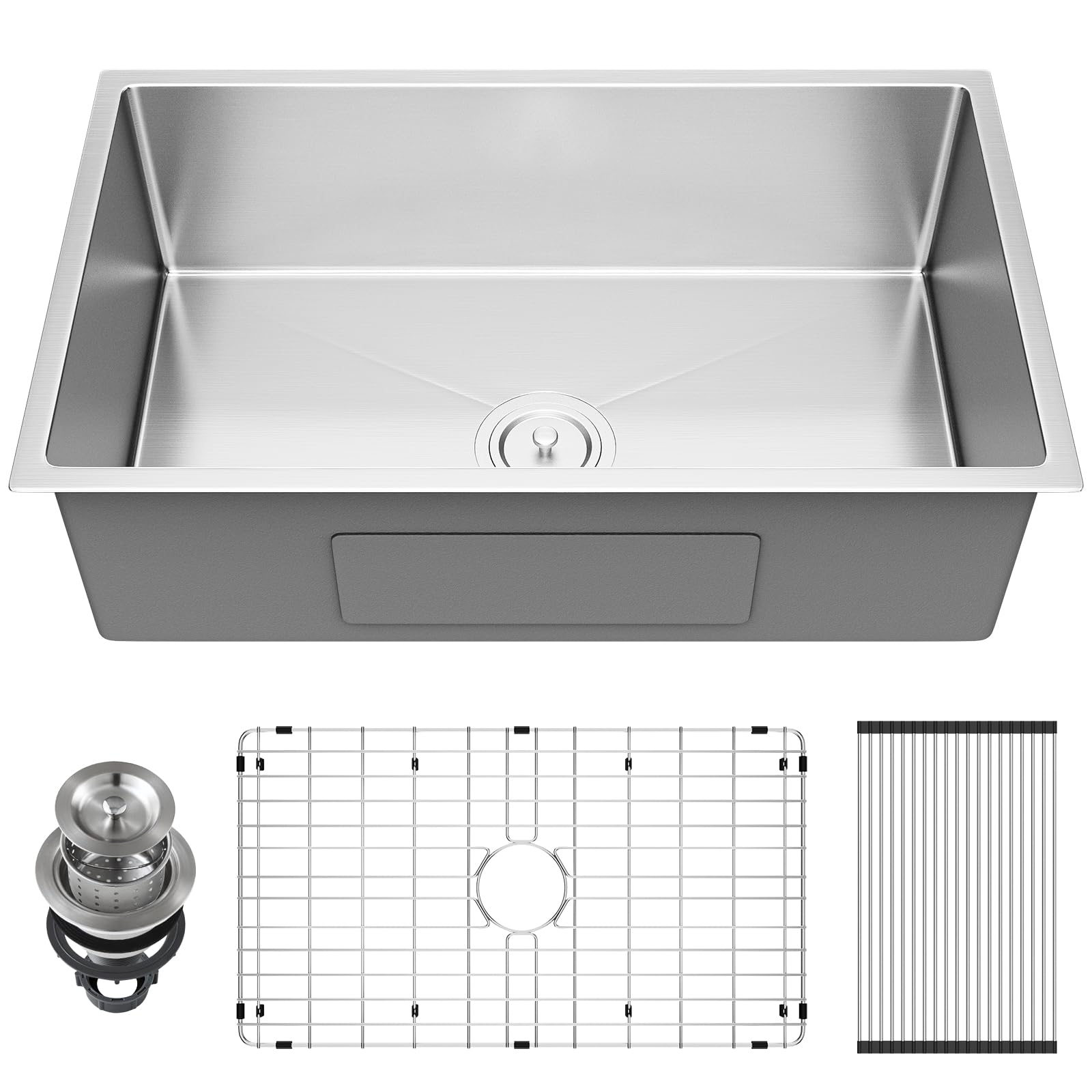 DuyviSteil 30-inch Undermount Kitchen Sink, S304 Stainless Steel Single Bowl Kitchen Sinks, Modern Kitchen Sink with Bottom Grid & Drain Assembly