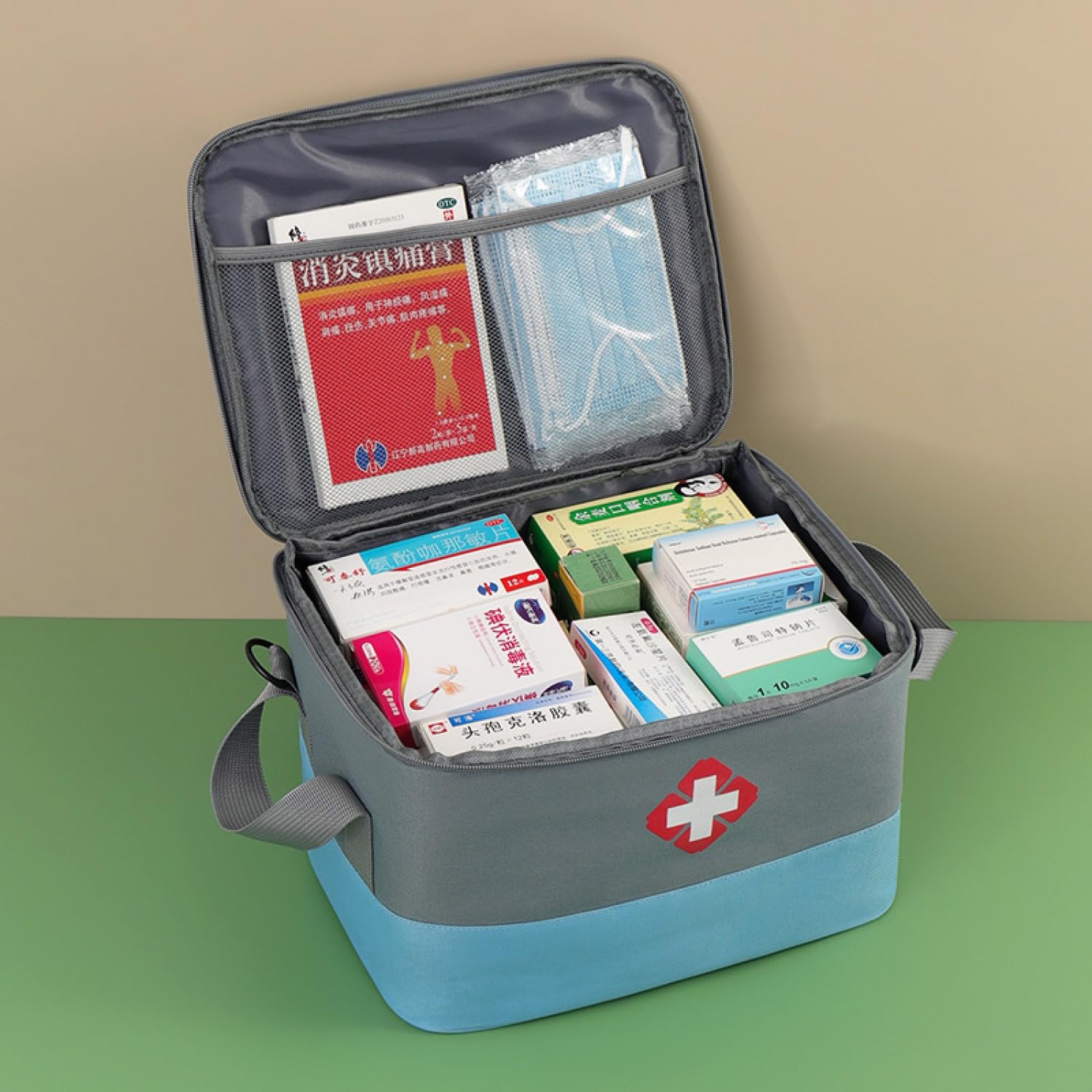 Bolsa para medicamentos, bolsa impermeable de primeros auxilios, bolsa médica de emergencia, bolsa médica impermeable con correa para el hombro, Portátil Impermeable Botiquín Médico Vacío,verde