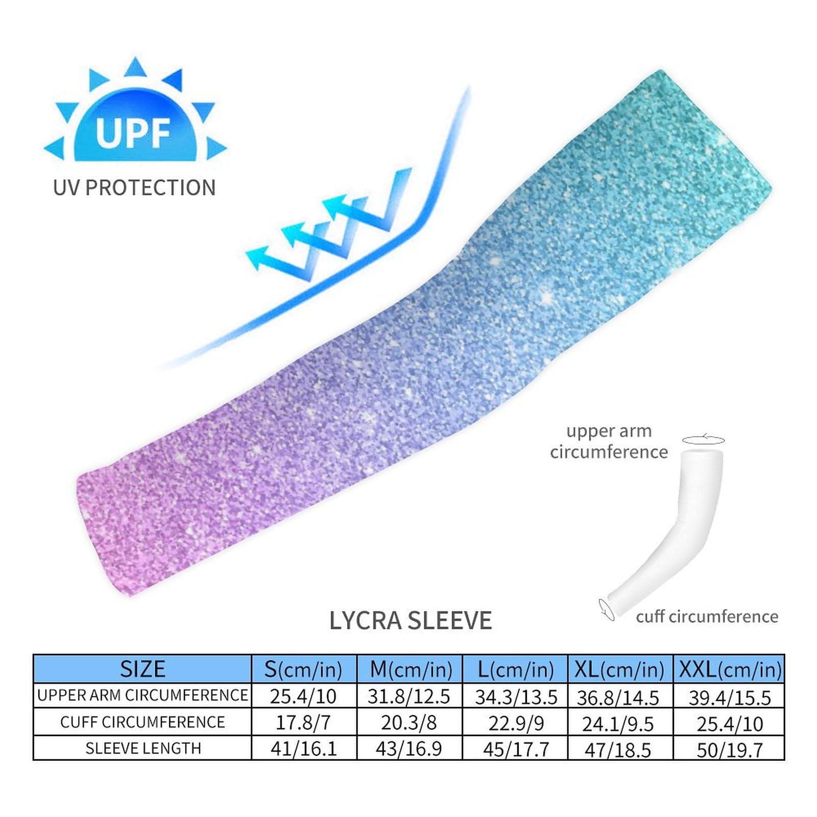Xmkltbz 1 Pair Cooling Arm Sleeves, Unisex Warmer Spandex Sports Cover Uv Sun Protection for Cycling Golf Running XL Print Glitter Texture with Blue Pink Color Effect