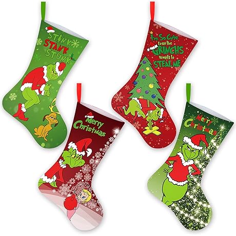 4-Pack Grinchy Christmas Stockings