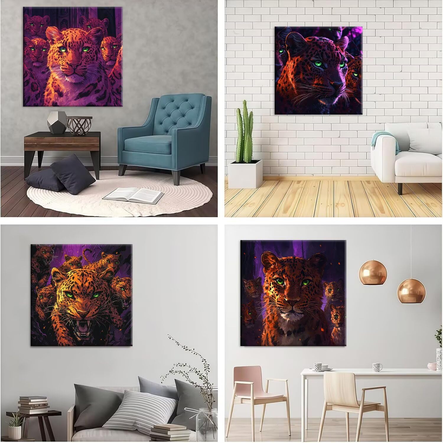 5D Diamond Painting Gepard, Diamant Malerei Erwachsene 50x50cm w-513 | 4 Pack Diamond Painings Erwachsene, 5D DIY Diamant Malerei Mosaikherstellung für Relaxation and as a Wall Deko Geschenk