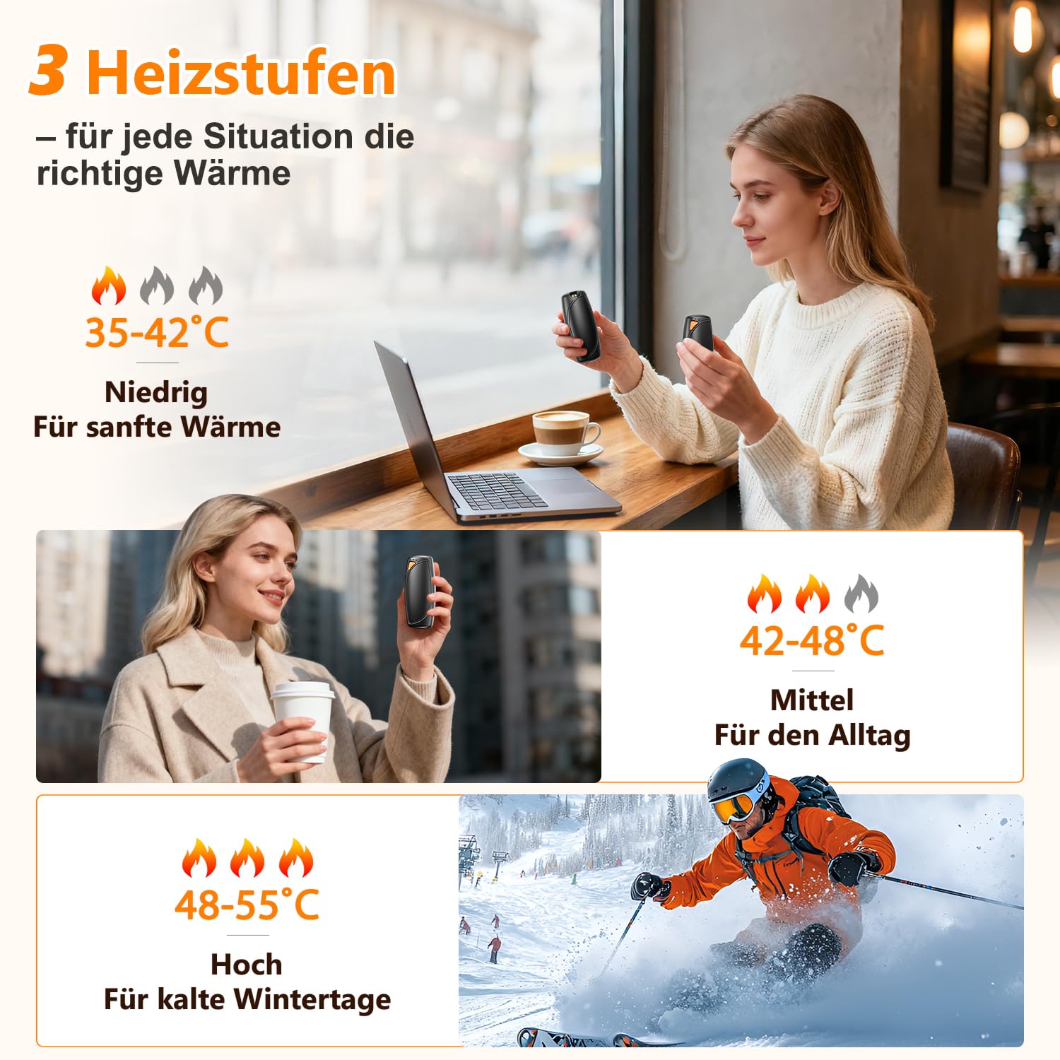 Lepwings Handwärmer Elektrisch 2er-Pack mit Ladecase, 14.000 mAh, Wiederverwendbare Taschenwärmer, Beidseitige Heizfunktion, 3 Heizmodi, USB-Aufladbar, Ideal für Outdoor im Winter