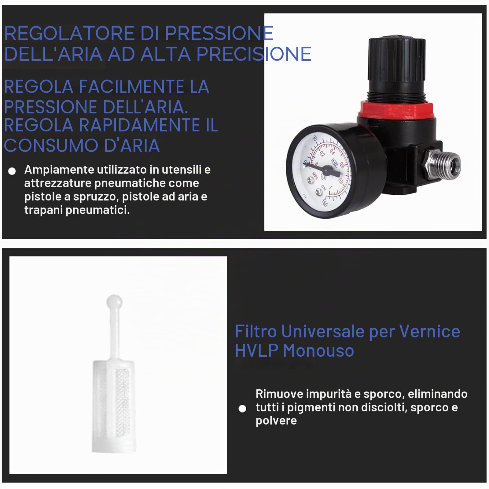 HVLP - Set di 2 pistole a spruzzo da 0,8 mm, 1,4 mm, ugelli ad aria a gravità, pistola nebulizzatrice, kit di strumenti di verniciatura a spruzzo per auto, mobili, pittura, nebulizzatore manuale