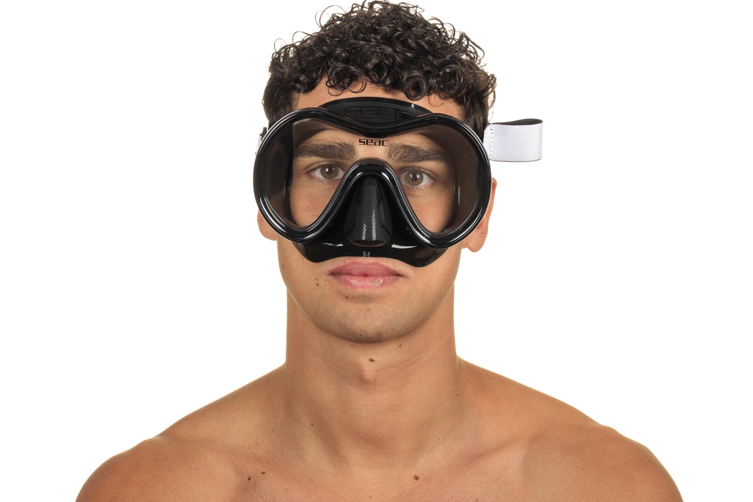 SEAC Sunrise, Maschera Monolente in Vetro Temperato per Immersione e Snorkeling con Fibbia 3D, con Testiera in Tessuto o Silicone