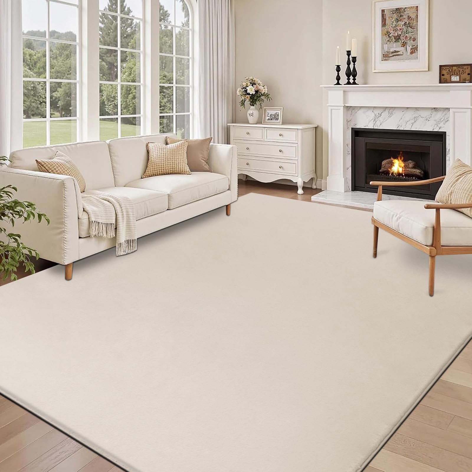 SHACOS Beige Teppich Wohnzimmer 140x200 cm Kurzflor Teppich Schlafzimmer Kunstfell Weich Flauschig Wohnzimmerteppich Waschbare Teppiche Modern rutschfest, Felloptik