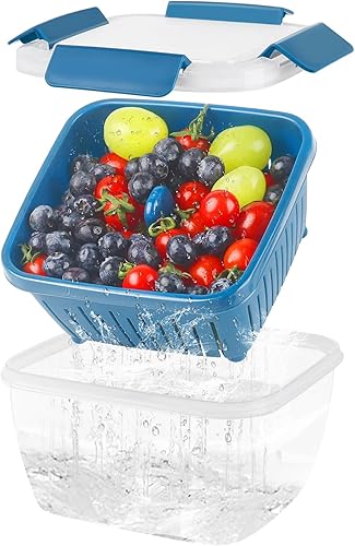 Contenedor de almacenamiento de frutas Berry Keeper de 50 onzas para refrigerador, recipientes de alimentos frescos con coladores de drenaje