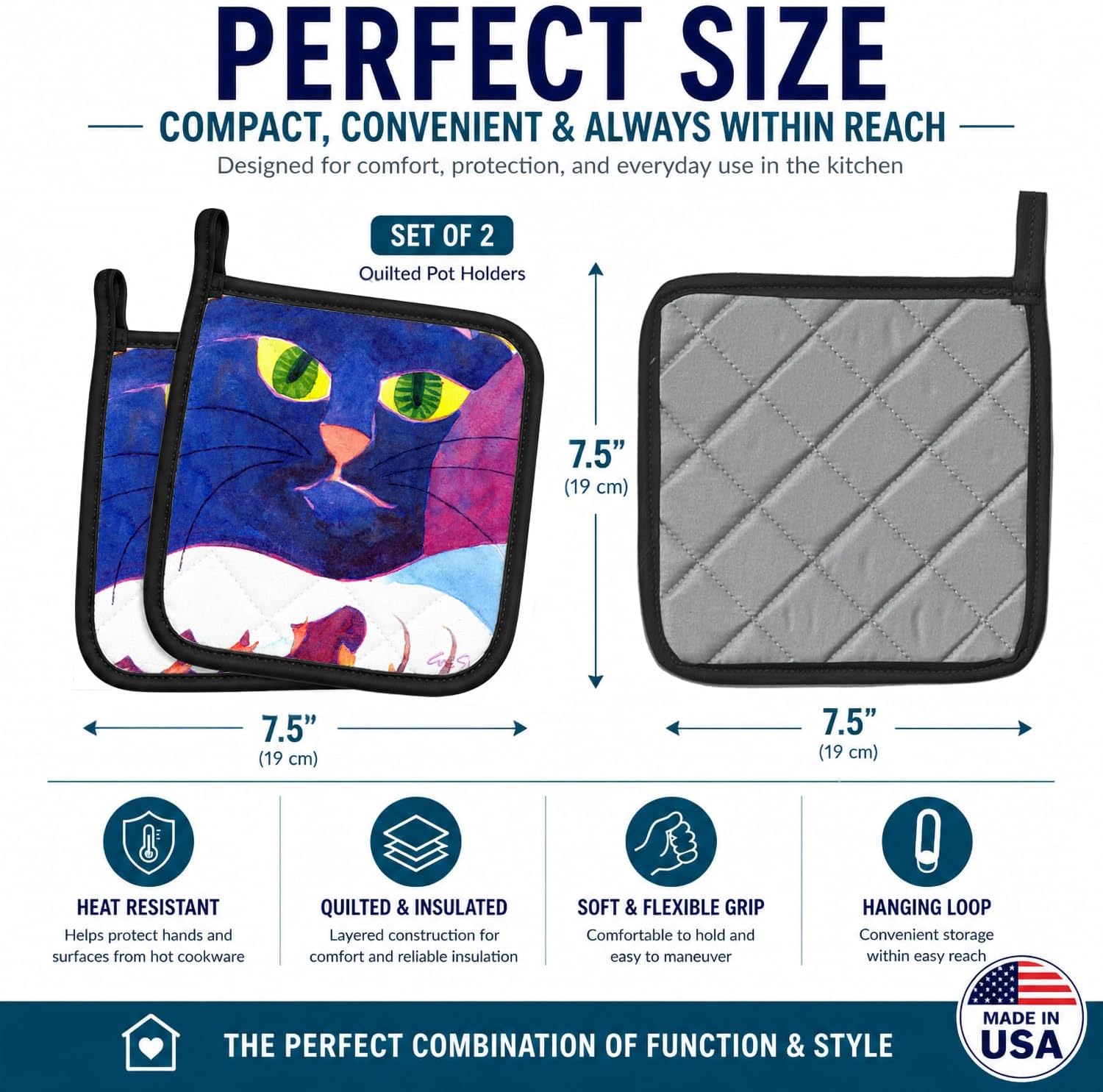 Caroline's Treasures 6138PTHD Big Blue Cat Pair of Pot Holders Kitchen Heat Resistant Pot Holders Sets Oven Hot Pads for Cooking Baking BBQ, 7 1/2 x 7 1/2 image 4