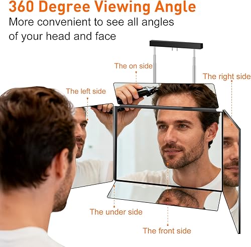 Vista 9 de Espejo de 3 vías para corte de pelo propio, cortes de pelo 360 hombres para herramientas de uso de peluquería, para ver la parte posterior