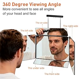 LMZNXCZ 5 Way Mirror for Self Hair Cutting, 360 Haircuts Mirror Men for Barber Use Tools, to See Back of Head, Tri Fold with Portable Height Adjustable Telescoping Hooks