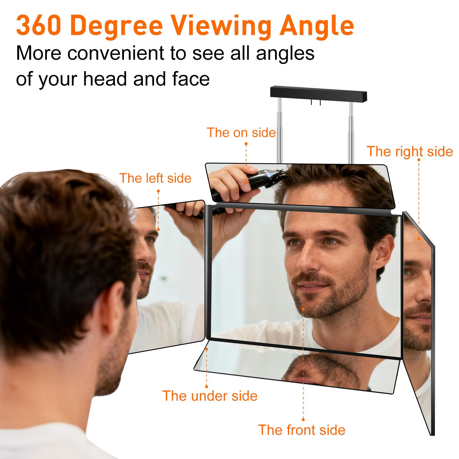 LMZNXCZ 3-Way Tri-Fold Mirror with Adjustable Telescoping Hooks