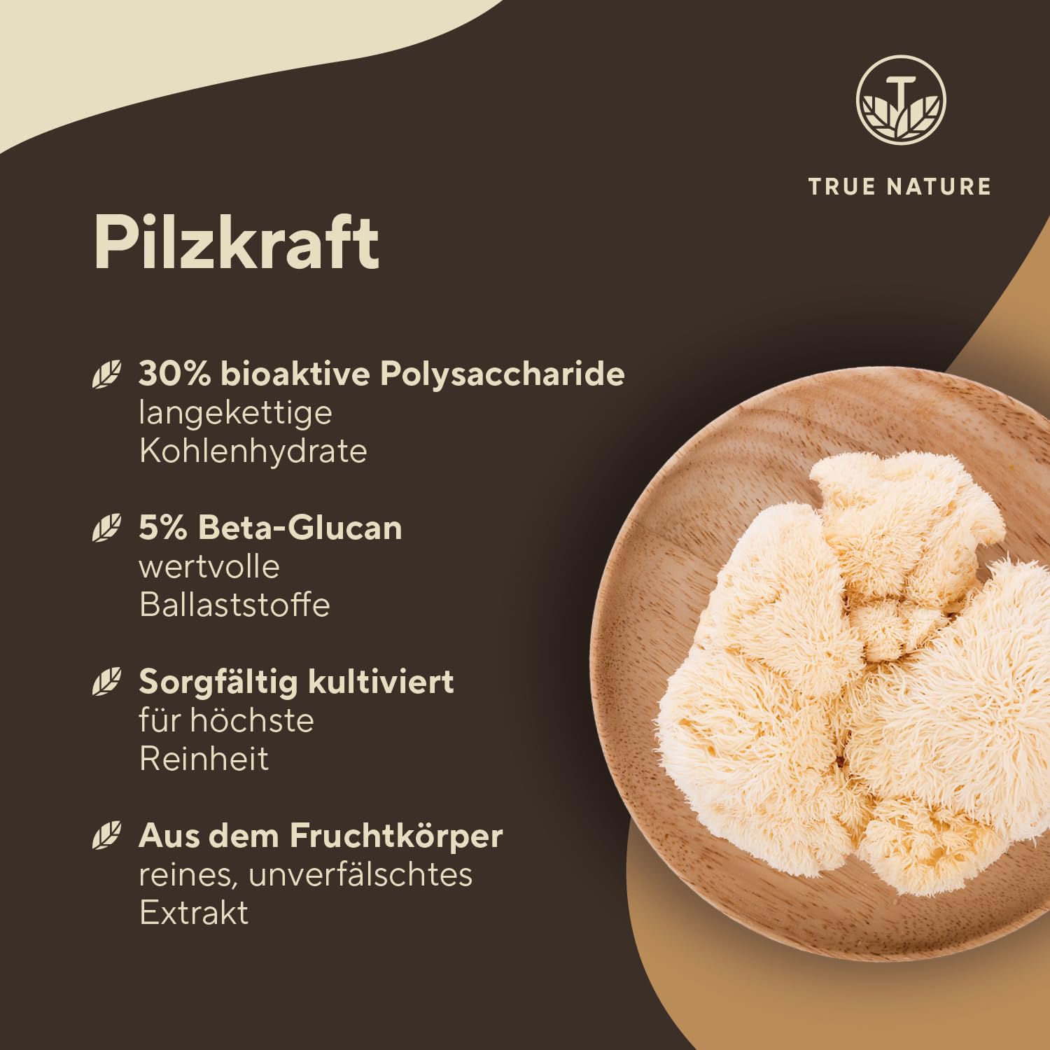 Lions Mane - 360 Kapseln - 2000mg pro Tag - 30:1 Extrakt (60000mg Hericium/Löwenmähne Pilz) - 30% Polysaccharide & 5% Beta Glucan - 500mg Hericium Erinaceus je Kapsel - Laborgeprüft - TRUE NATURE