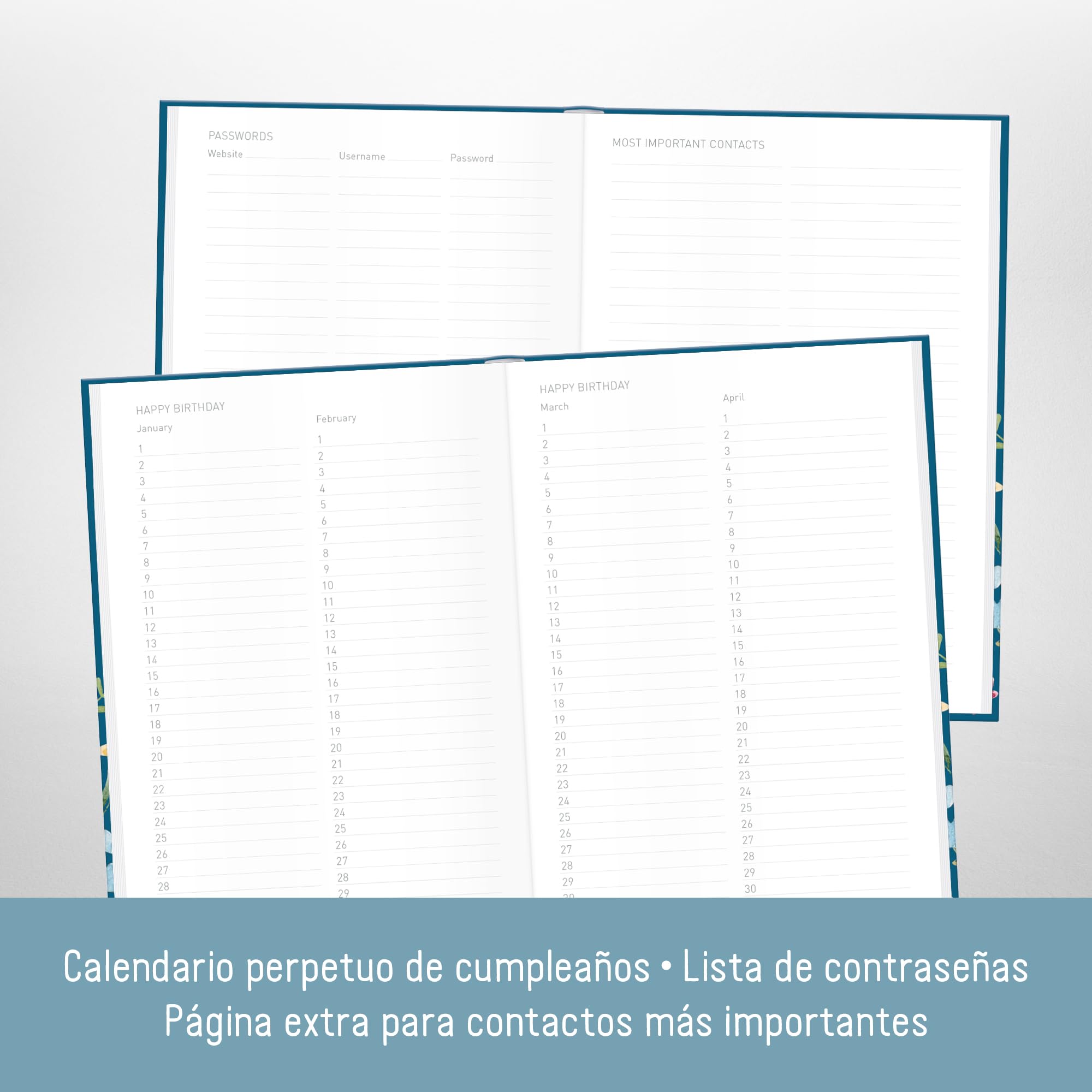 paper&you® Agenda A5 con índice A-Z [Happy Flower] para contactos, cumpleaños y contraseñas - sostenible y respetuosa con el clima