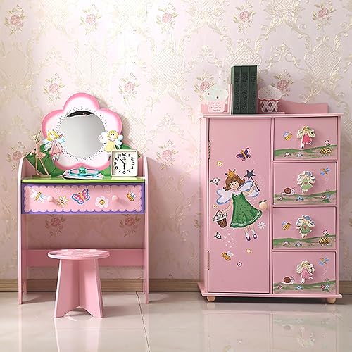 Miniatura 2 de Juego de tocador para niños con espejo y taburete, mesa de maquillaje de belleza con cajón grande y silla para niños pequeños y niños, tocador de