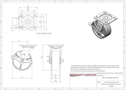 Miniatura 9 de Service Caster - Rueditas de hierro fundido de alta resistencia, capacidad de 700 libras a 1,250 libras por ruedita
