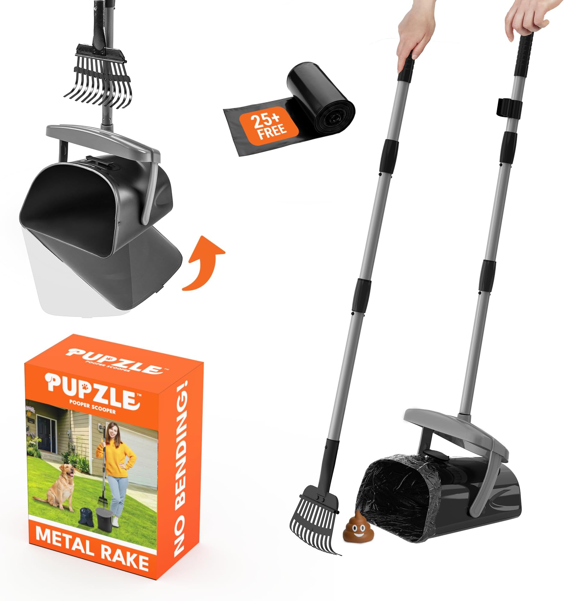 Dog Pooper Scooper with Bag Attachment Metal Pooper