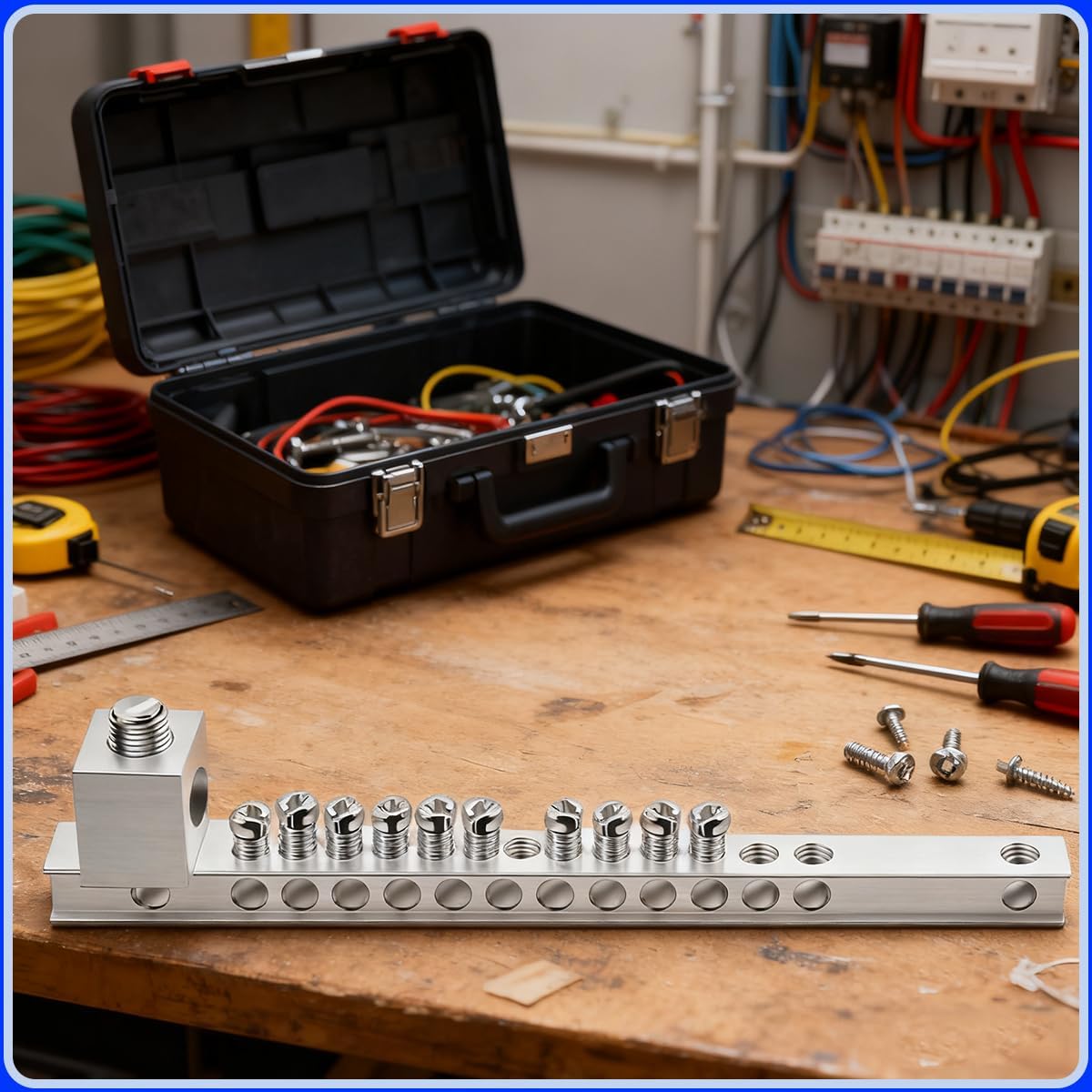 2 Set Ground Bar Kit,Grounding Rod Kit Includes 10 Terminal Positions and Ground Lug,Suitable for Electrical Connections