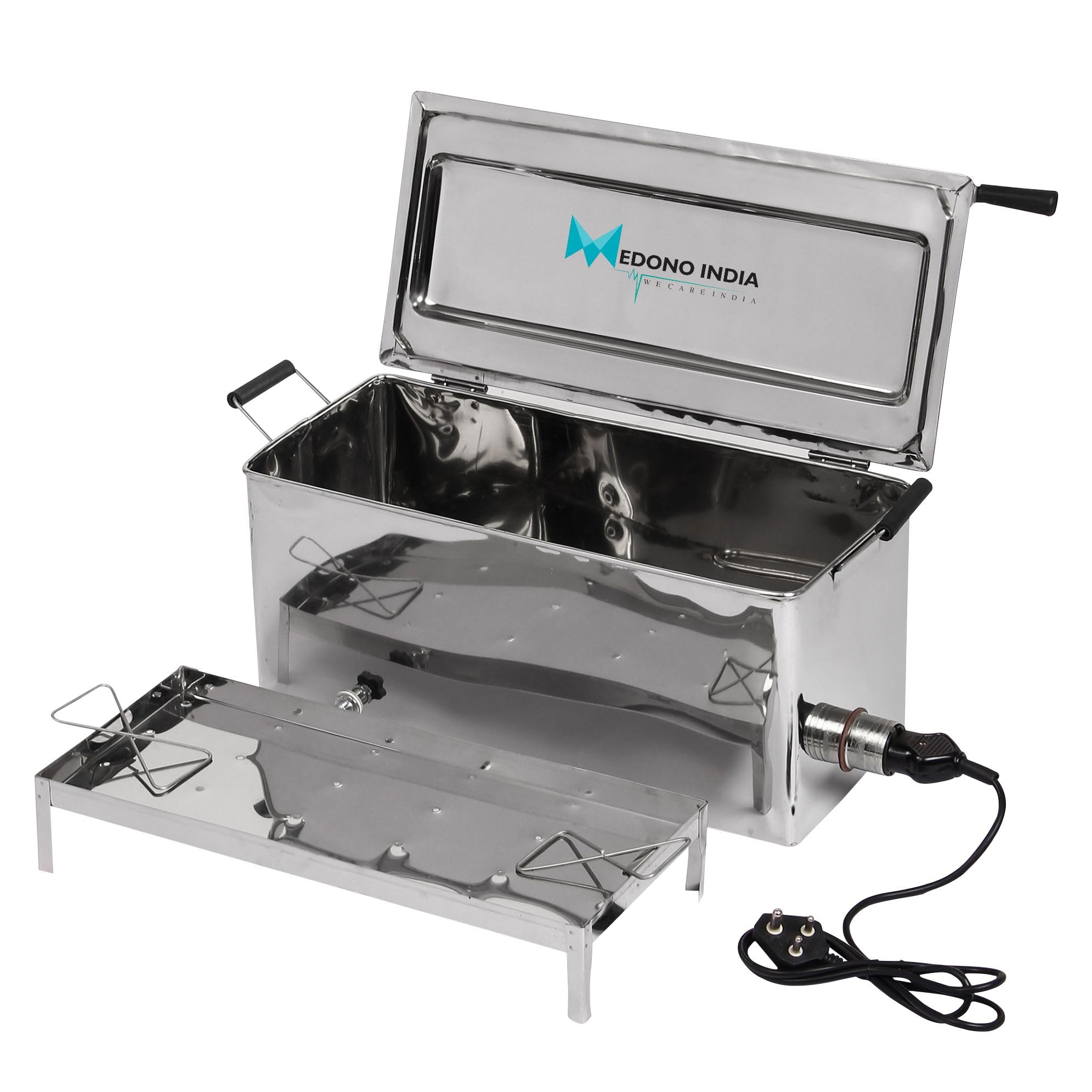 Medono India Electric Instrument Sterilizer (16x6x4"Inch) With Wire Cable, Tray, Tray Lifting, Jointed 304 Grade Stainless Steel, For Clinic, Dental, Salon & Hospital Use