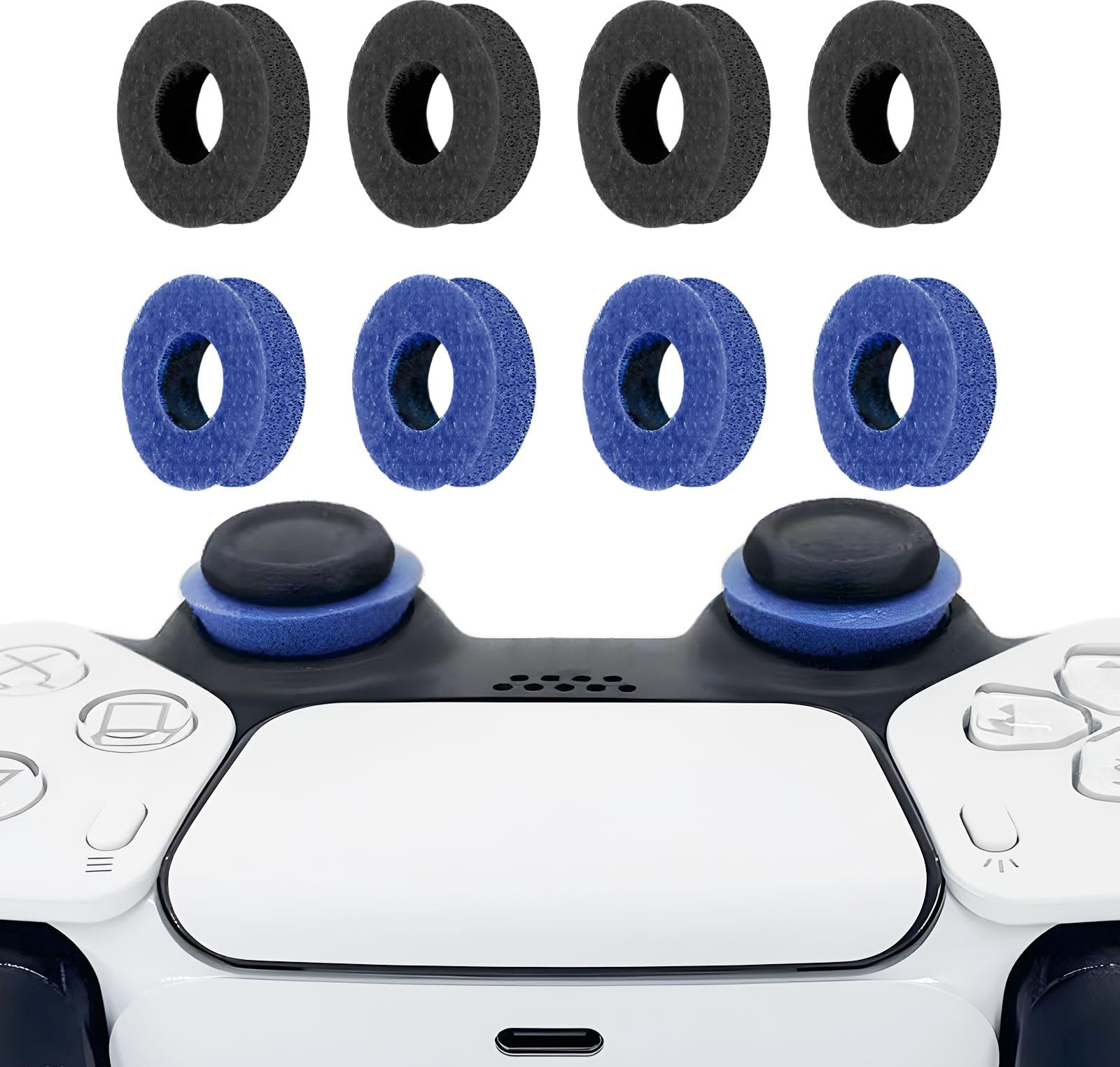 8 Pack Precision Rings for PS4/5, Precision Rings for Xbox, Compatible with Xbox Controllers Accessories–Control with Soft Silicone Rings – Compatible with Fortnite &amp; FPS Games，Black+Blue