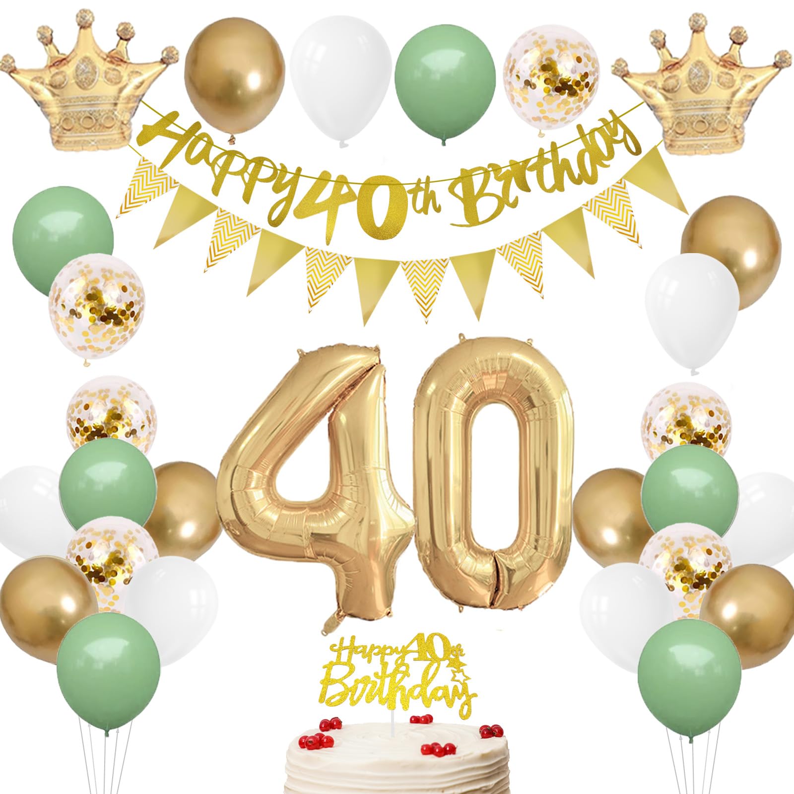 Decorazioni per 40° compleanno verde salvia per donne e