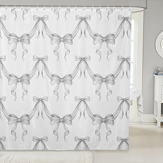 Feelyou Watercolor Bow Bows Shower Curtain Bathroom 72" x84 Boys Girls Kids | Bowknot Bath Coquette Accessories Decor Black Pink Grey