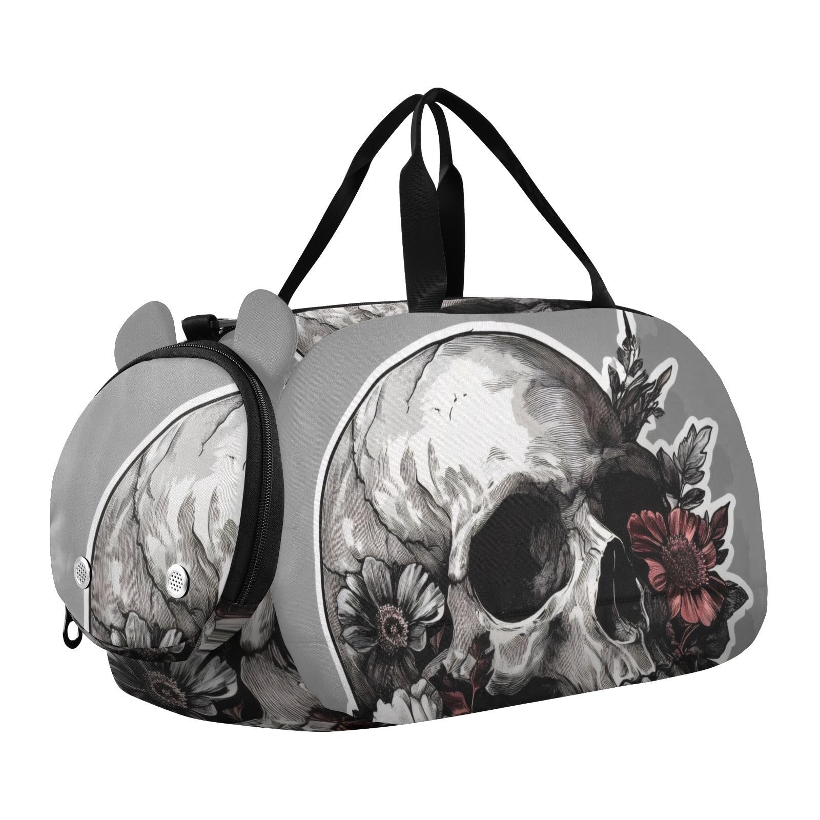 Flradish Beautiful Flower Skull Kids Overnight Duffle Bag,Gymnastics Sports Dance Bag with Shoe Compartment & Wet Pocket, Travel Weekender Tote for Boys & Girls
