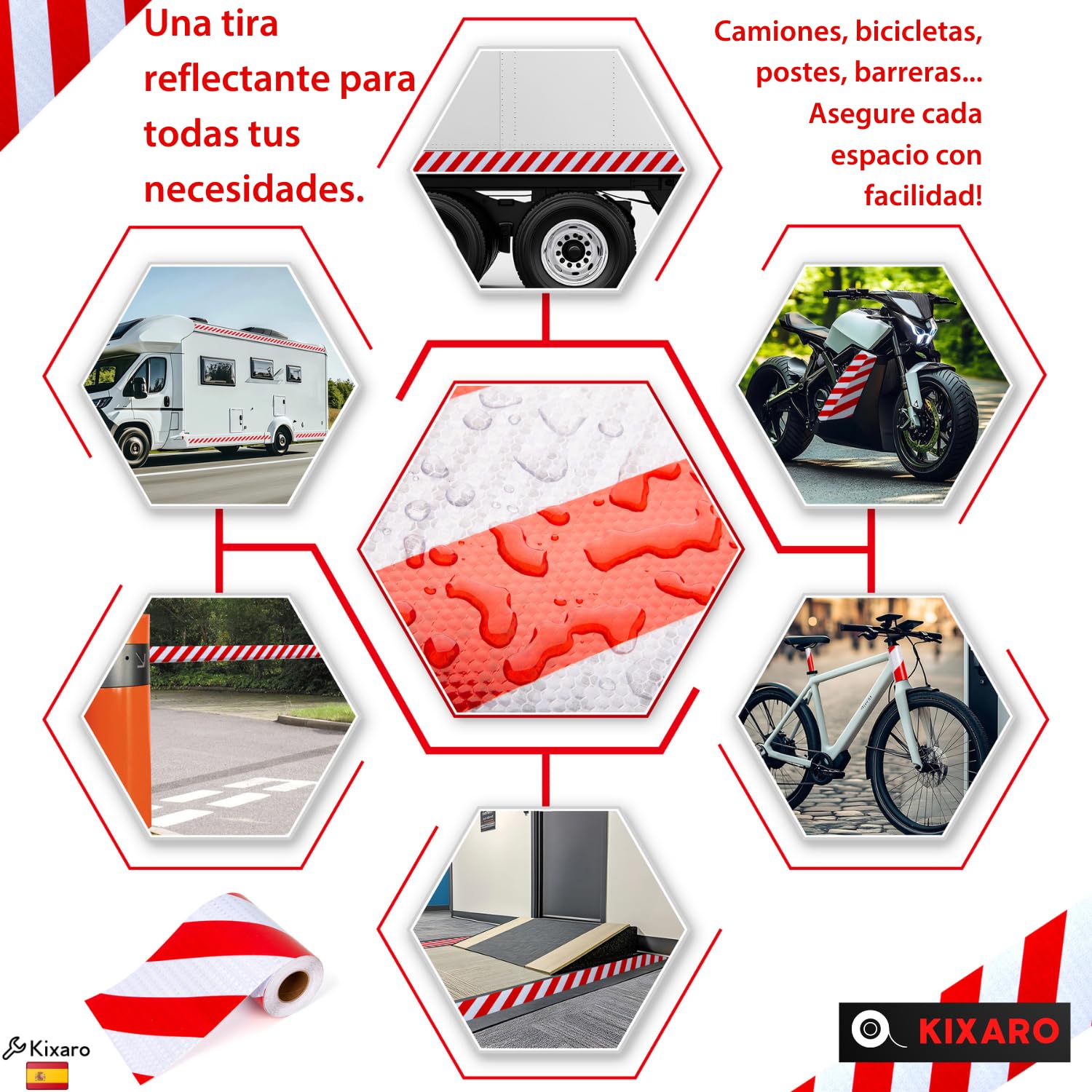 Cinta Adhesiva Reflectante Blanca Rojo Cinta Señalizacion para Remolque Coche Policial Noche Running Cinta Seguridad Adhesiva Cinta Reflectante Adhesiva Alta Visibilidad Blanca y Roja Rollo 10mx15cm