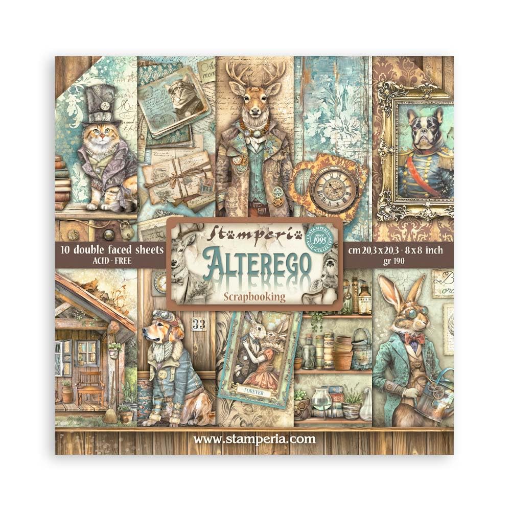 Stamperia - Scrapbook Paper Pad for Scrapbooking, Albums, Card Making, Bullet Journalling and More, Acid Free, Double-Sided, Perfect for Hobbies, Crafts, and Gifting (Alterego) (20.3 x 20.3 cm)