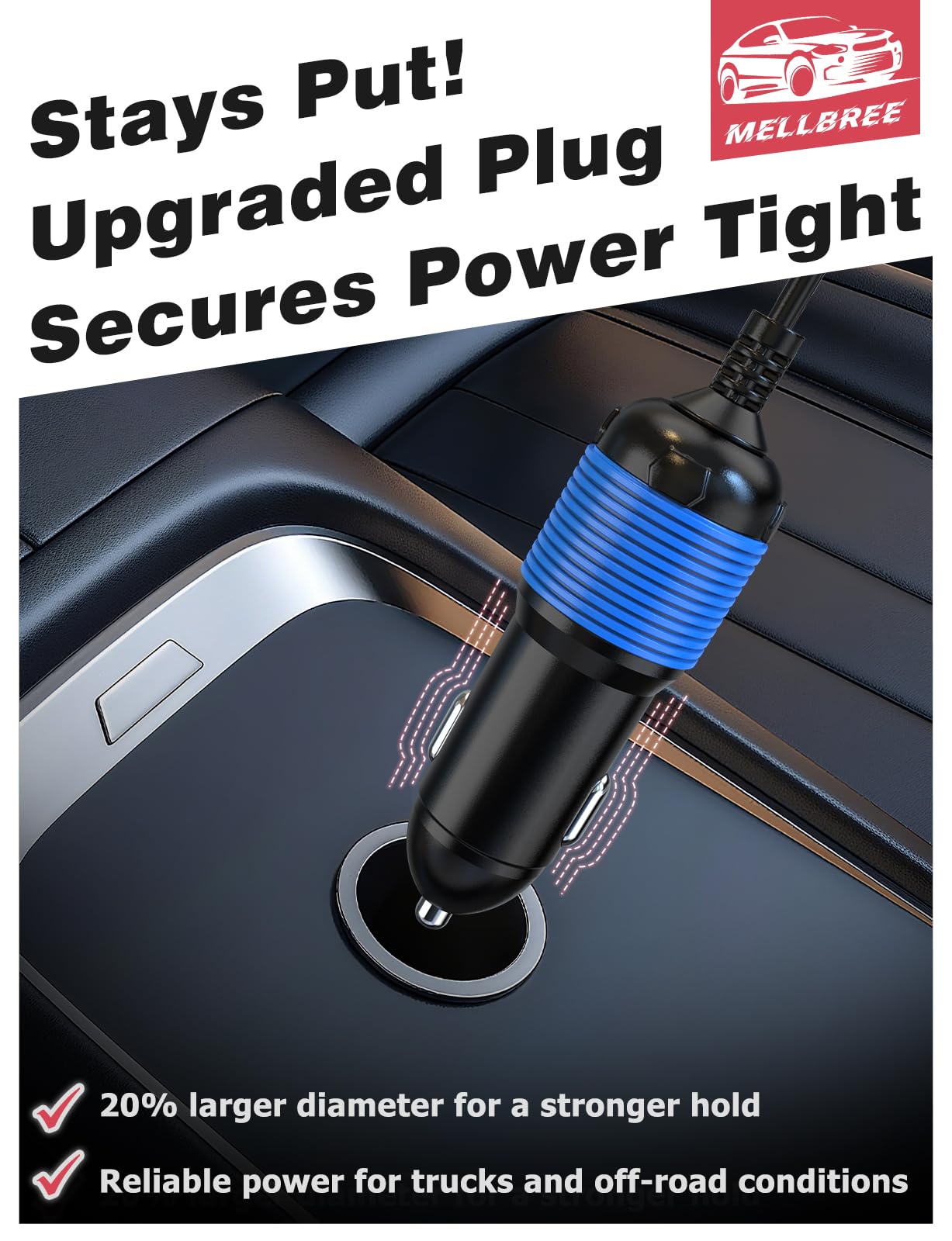 Mellbree 12V/24V DC Power Cord for Car Refrigerator, 11.5FT Heavy Duty Cable Built-in Fuse with Secure Plug Compatible with Alpicool/BougeRV/Dometic/Setpower/JoyTutus Portable Freezer Fridge