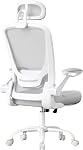 SONGMICS chaise de bureau, chaise pivotante Mesh, lombaire ergonomique et support de tête, fonction de tilt, grand siège, accoudoirs pliables, pour chambre à coucher bureau, noir et blanc UOBN37WT