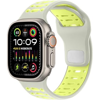 Amizee Sports Compatible with Apple Watch Strap 49/46/45/44/42 mm Women and Men Breathable Silicone Replacement Strap for iWatch Ultra 3/2/1 Series 11 10 9 8 7 6 5 4 SE3/2/1 Polar Star/Yellow