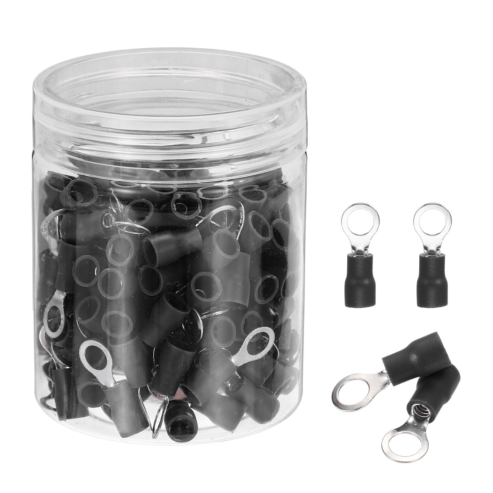 sourcing map 150Pcs Insulated Ring Terminal RVS2-5 Battery Lugs 16-14AWG Electrical Crimp Terminals Eyelet Wire Connectors for Industrial, Electrical Wiring, Black
