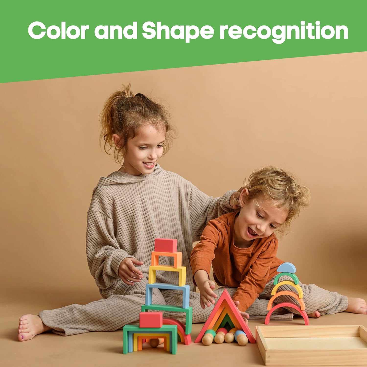 kipod Montessori Wooden Rainbow Stacking Toy - Educational Sensory Building Toy for Kids and Toddlers, 30pcs Balancing Wooden Blocks, Early Development Stacking Rainbow Puzzle with Vibrant Colors