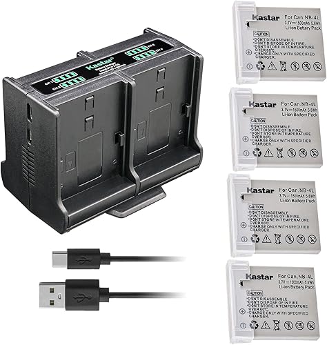 Miniatura 10 de Kastar Cargador de batería cuádruple compatible con Canon PowerShot SD780 es, SD940 es, SD960 es, SD970 es, SD1000, SD1100 es, SD1400 es cámara