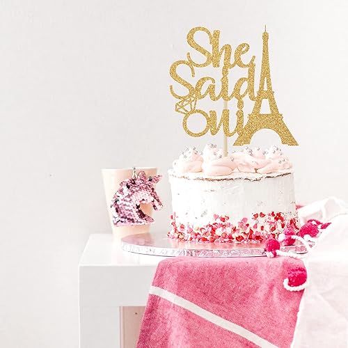 Miniatura 4 de She Said Oui - Decoración para tartas, decoración de despedida de soltera temática de París, decoración de pastel con purpurina dorada